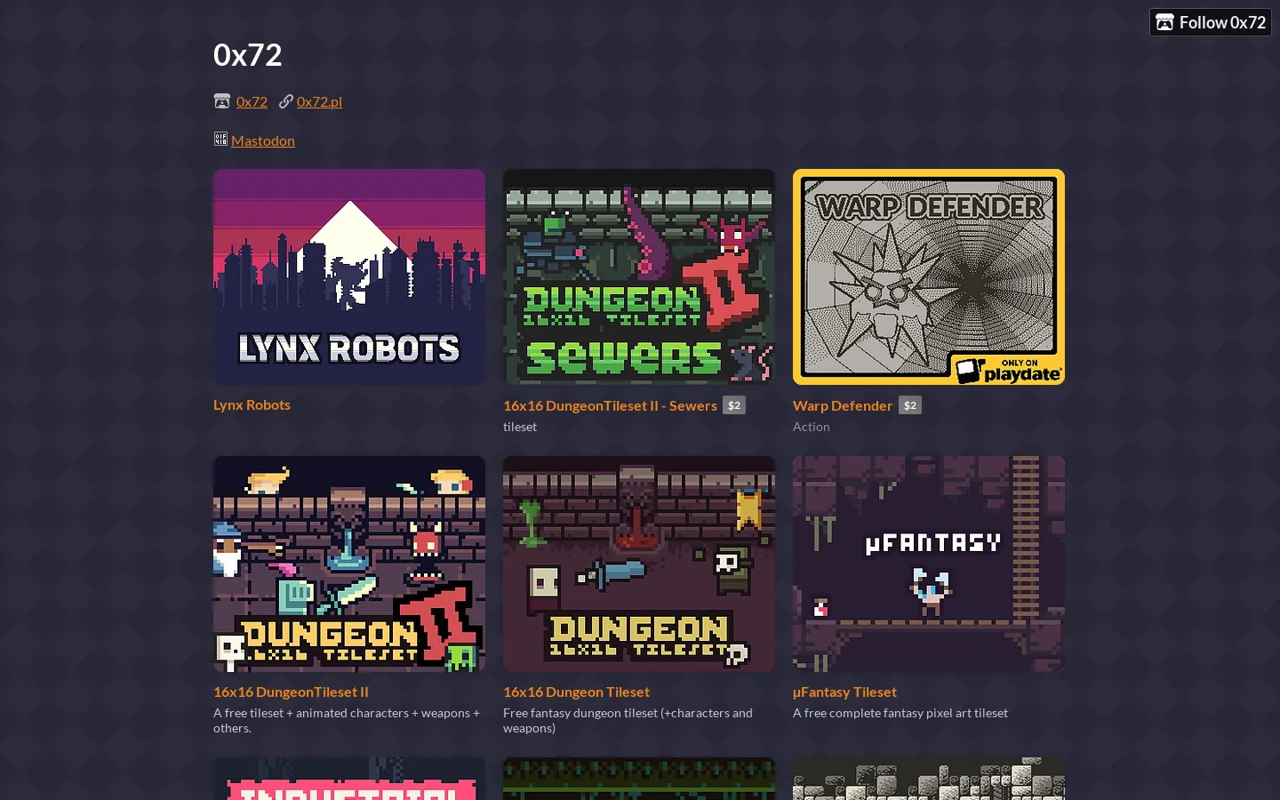 0x72 Homepage screenshot
