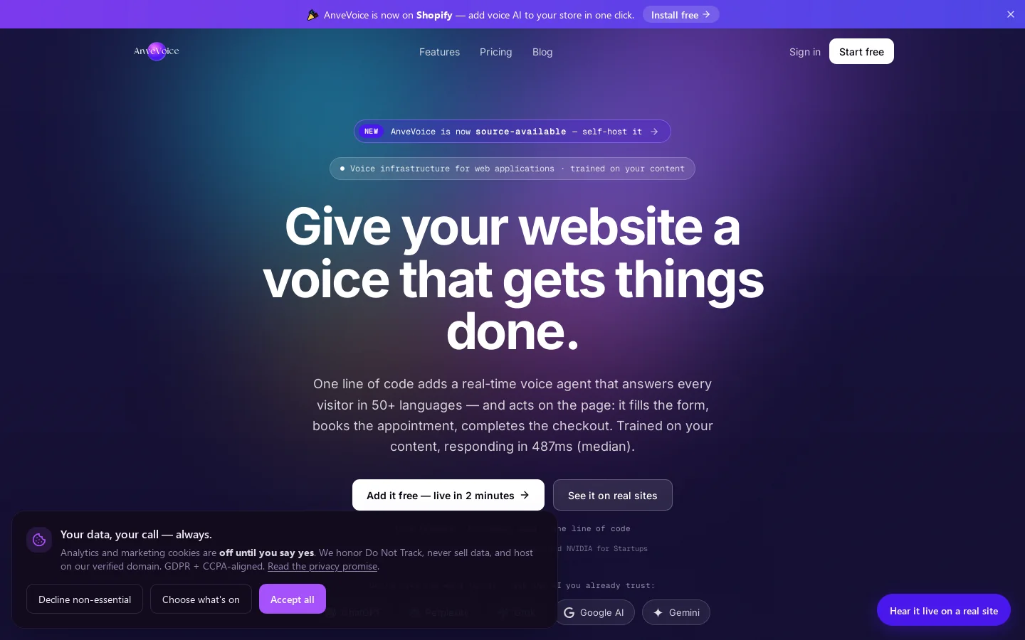 AnveVoice Homepage screenshot