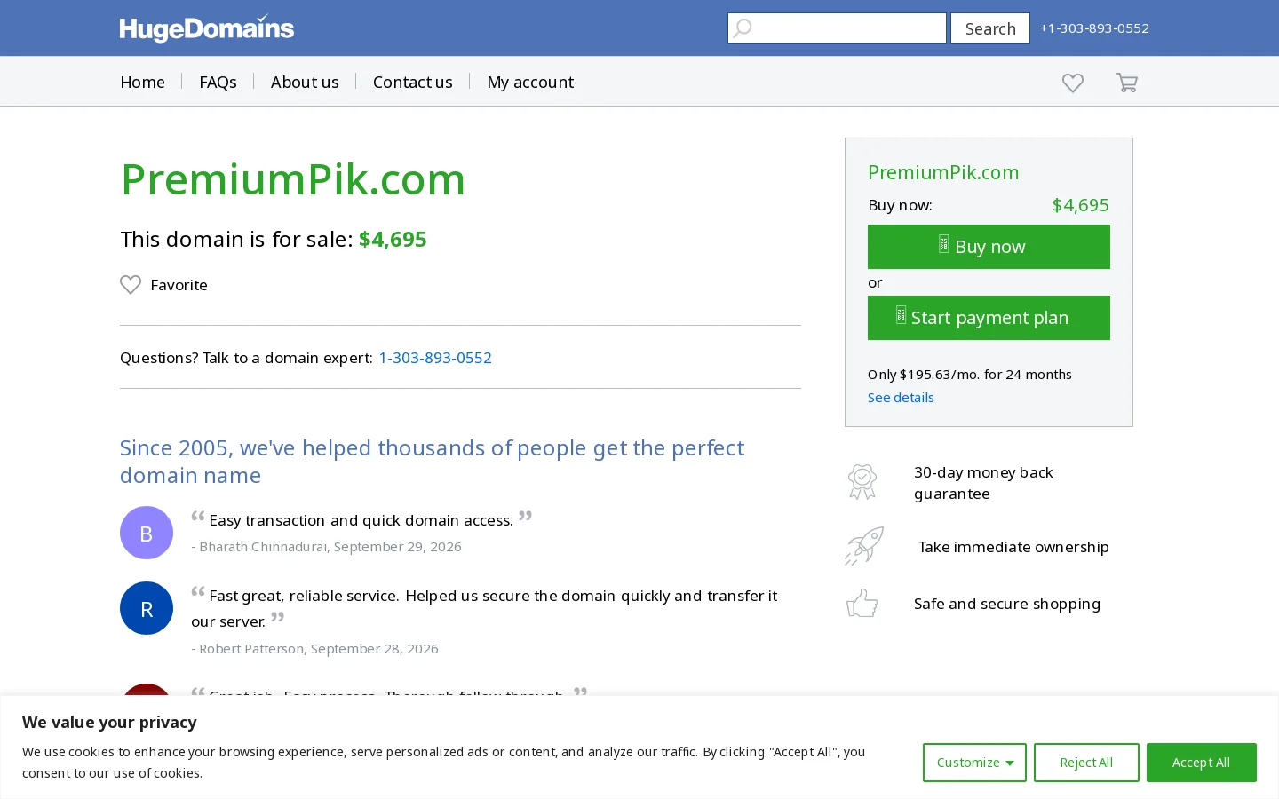 PremiumPik.com is for sale Homepage screenshot