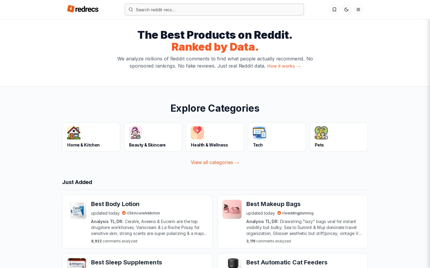 RedRecs Homepage screenshot