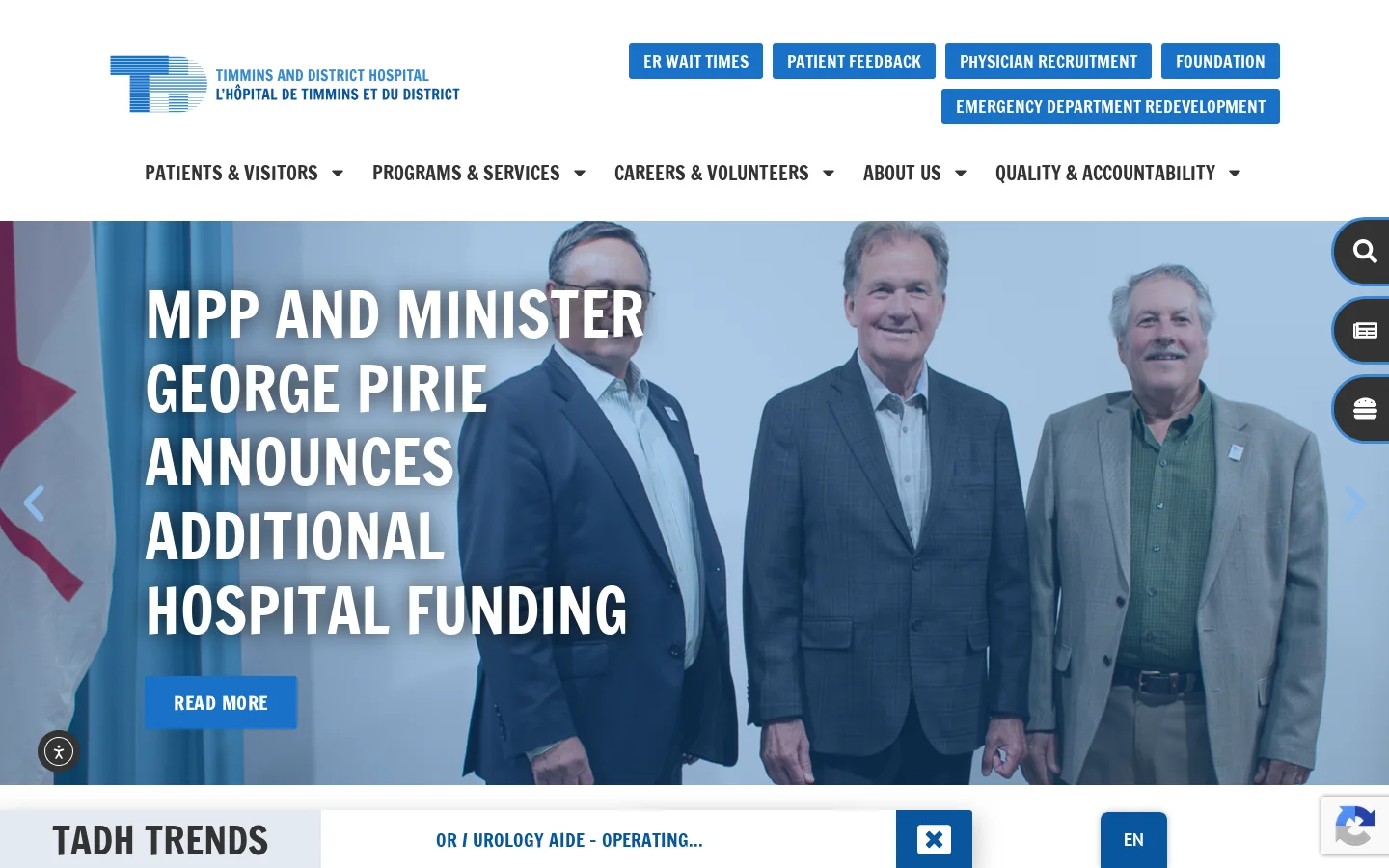 Timmins and District Hospital – Exemplary Care for the Region. Homepage screenshot
