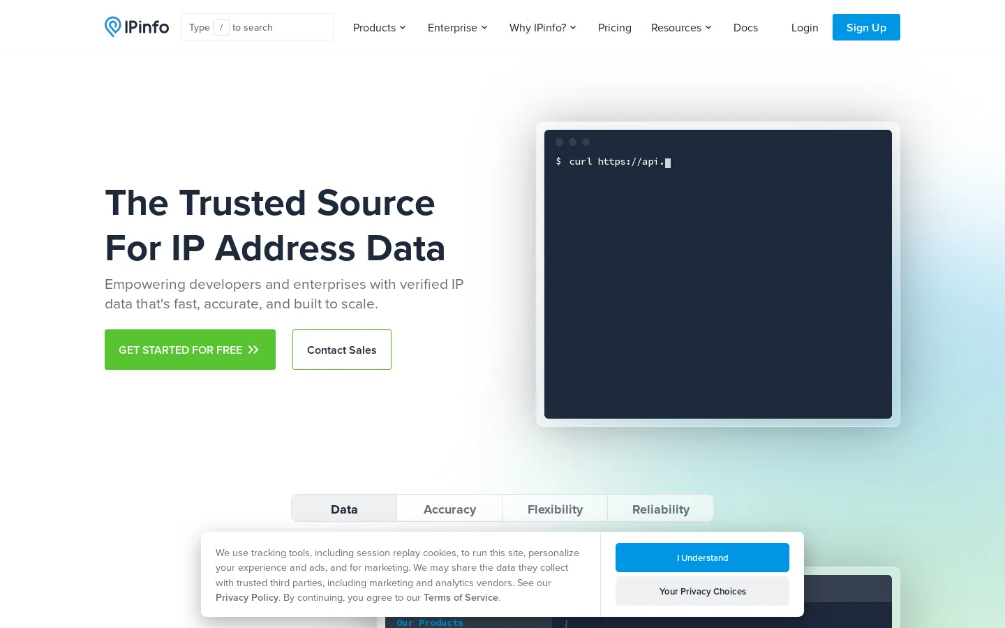 IPinfo Homepage screenshot