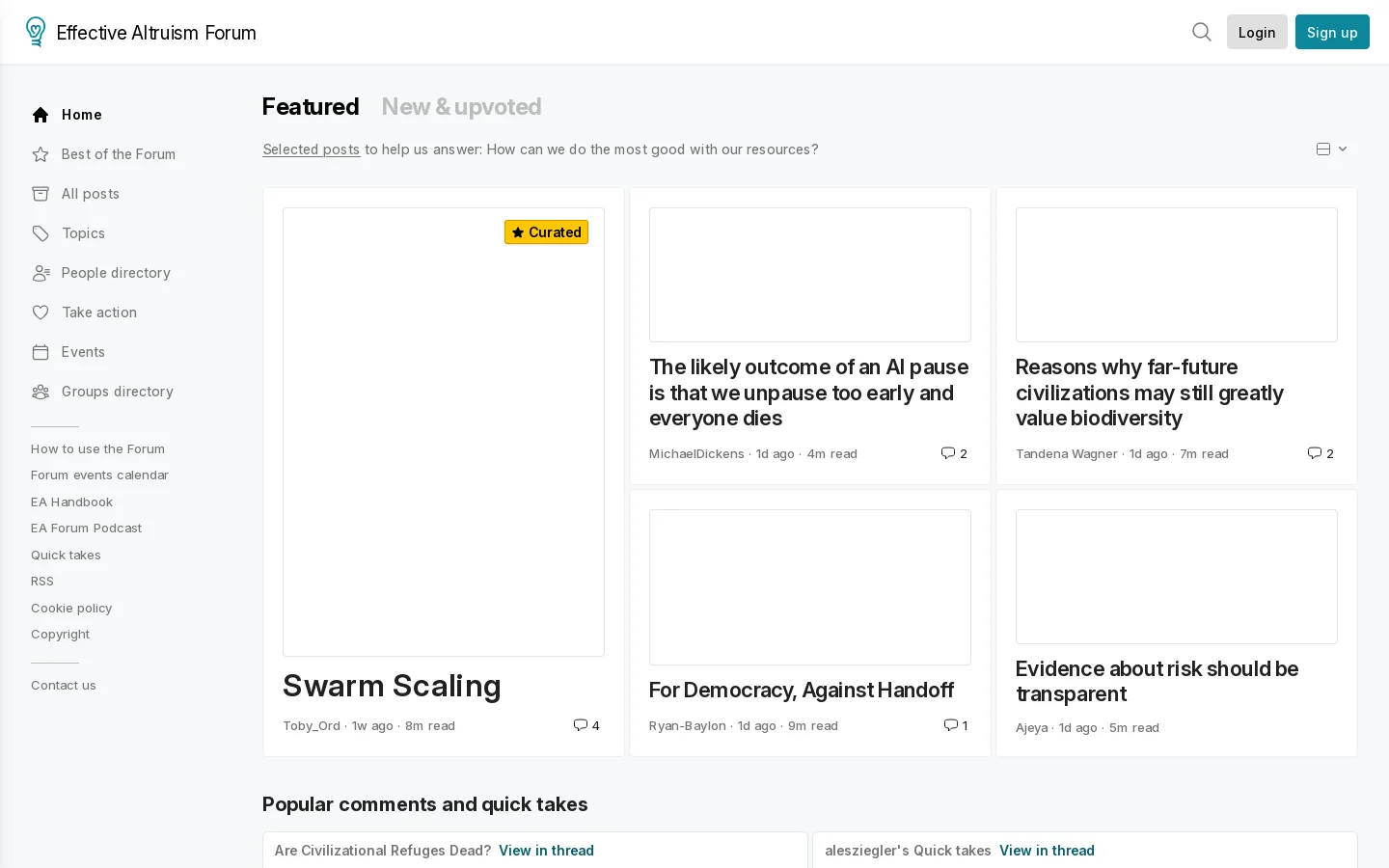 Effective Altruism Forum Homepage screenshot