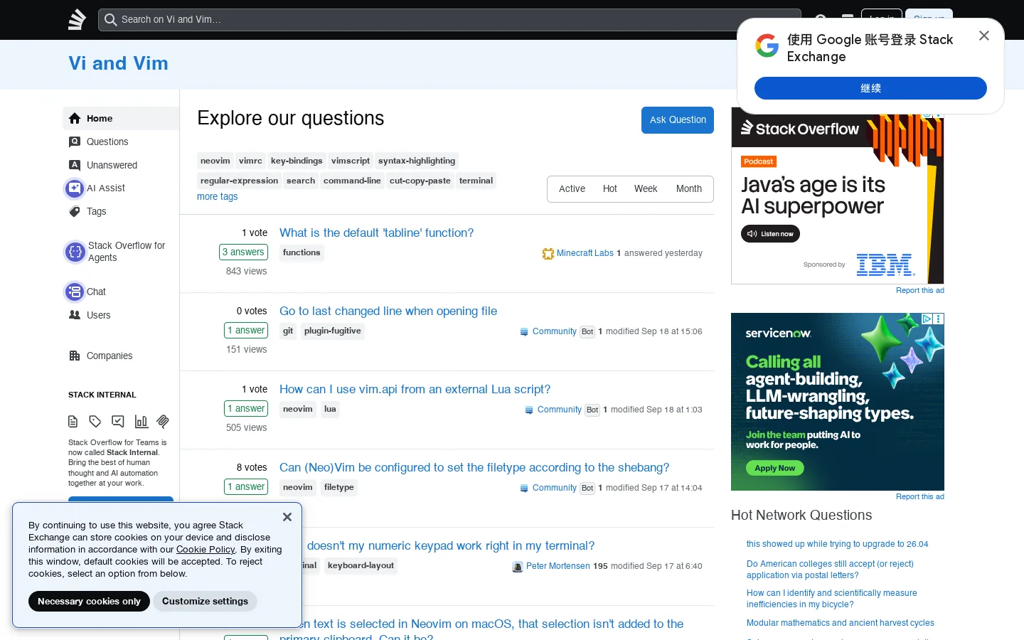 Vi and Vim Stack Exchange Homepage screenshot
