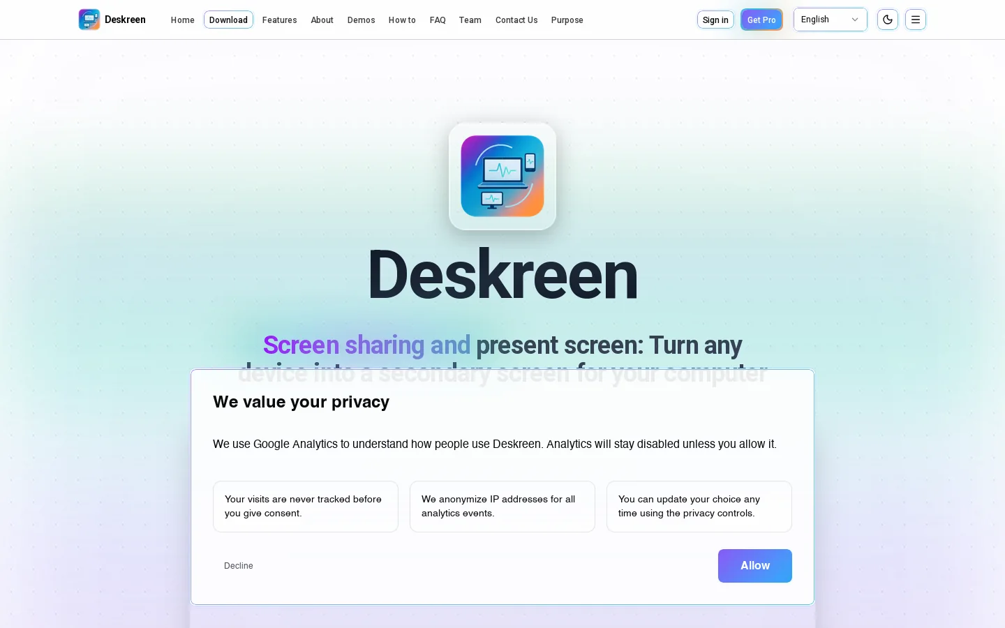 Deskreen Homepage screenshot
