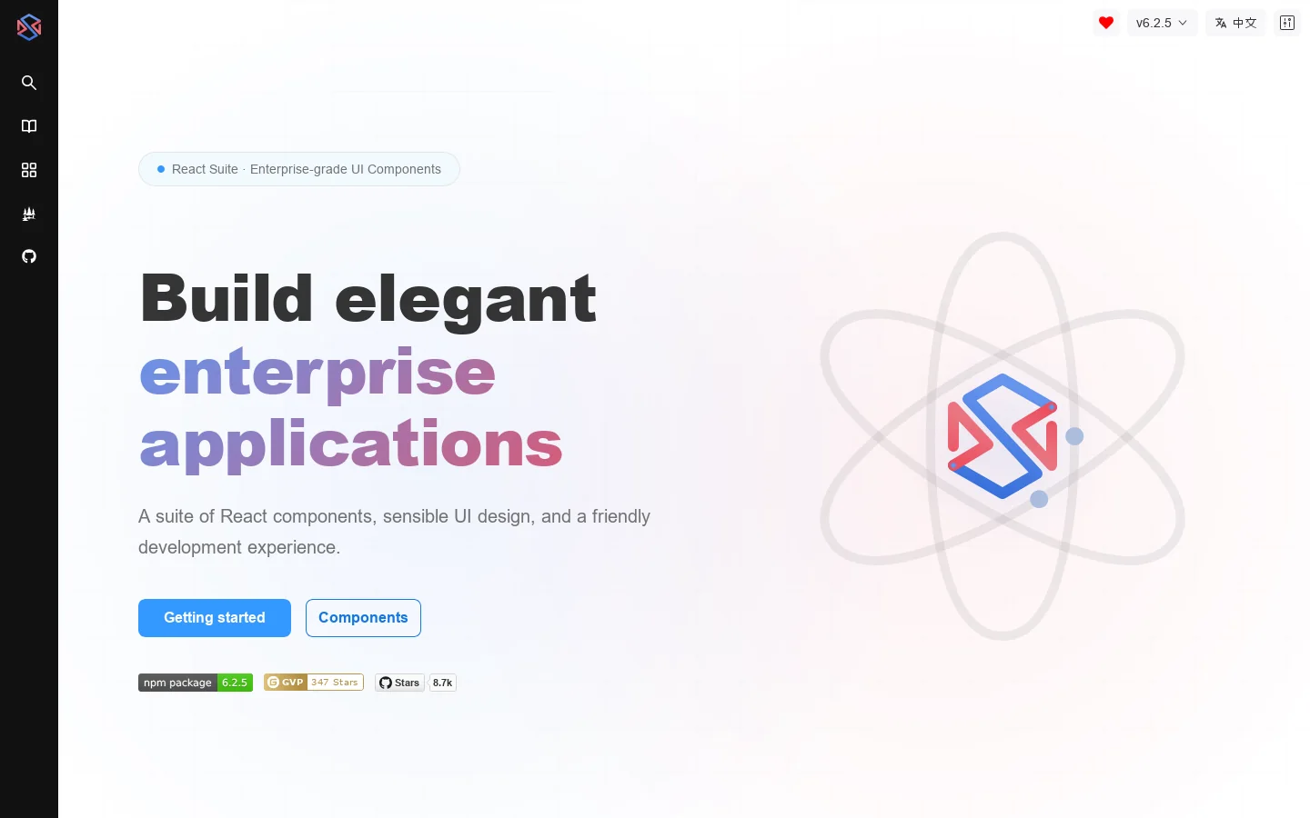 React Suite - Enterprise React UI Component Library - React Suite Homepage screenshot