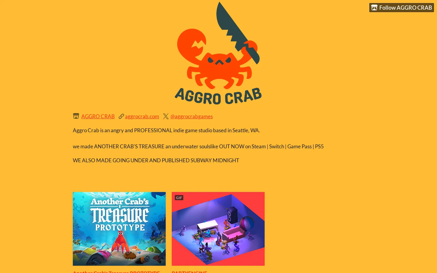 AGGRO CRAB Homepage screenshot