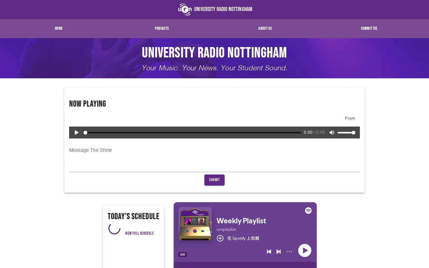 University Radio Nottingham Homepage screenshot