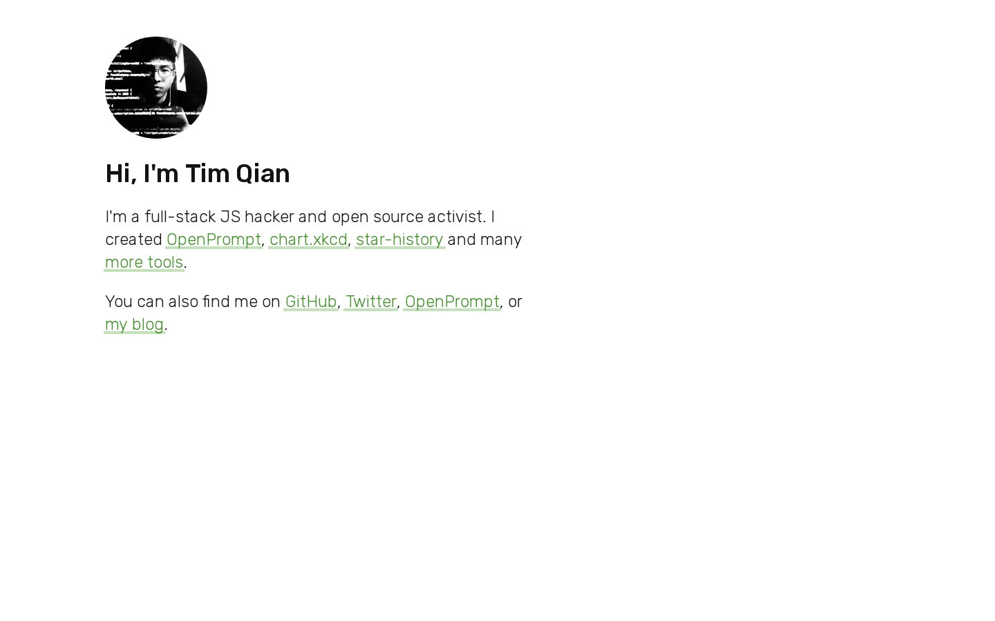 timqian Homepage screenshot