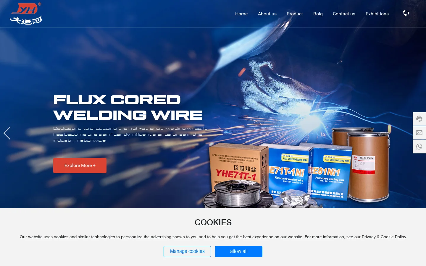 Changzhou City Yunhe Welding Material Co.,Ltd. Homepage screenshot
