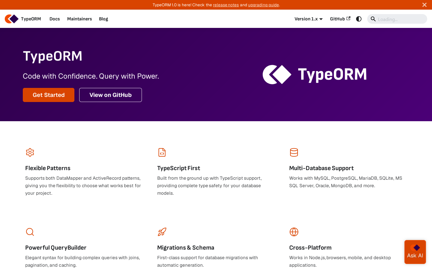 TypeORM Homepage screenshot