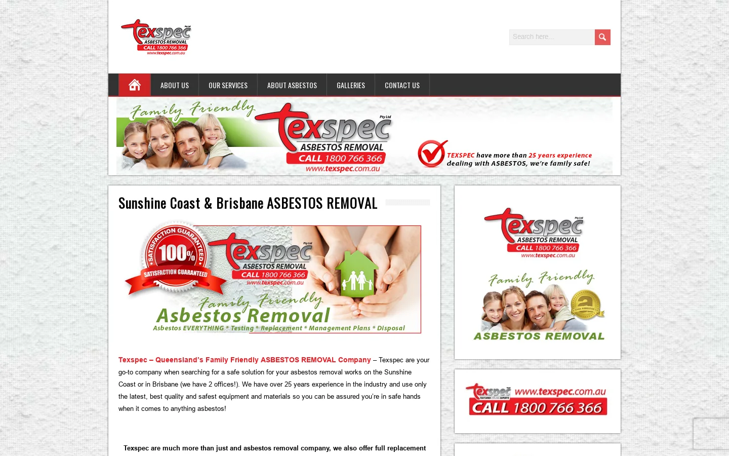 Texspec Asbestos Removal Homepage screenshot