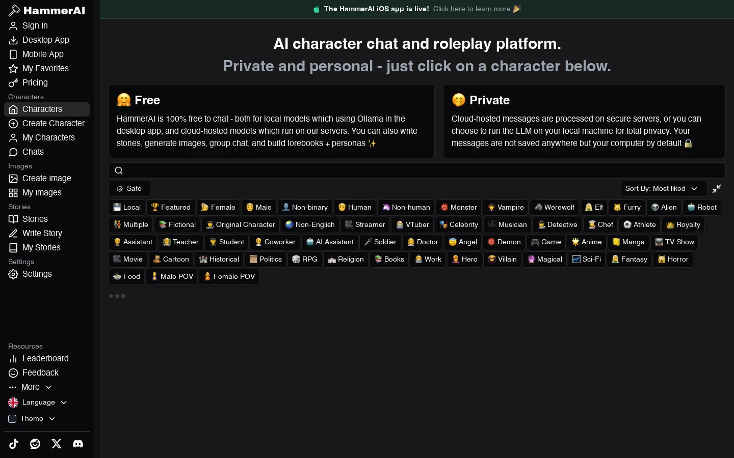 HammerAI Homepage screenshot