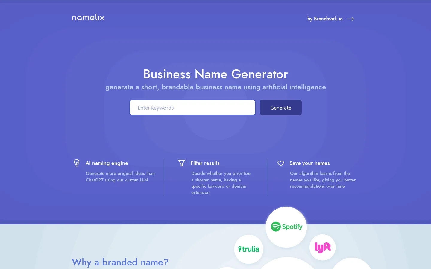 Namelix Homepage screenshot