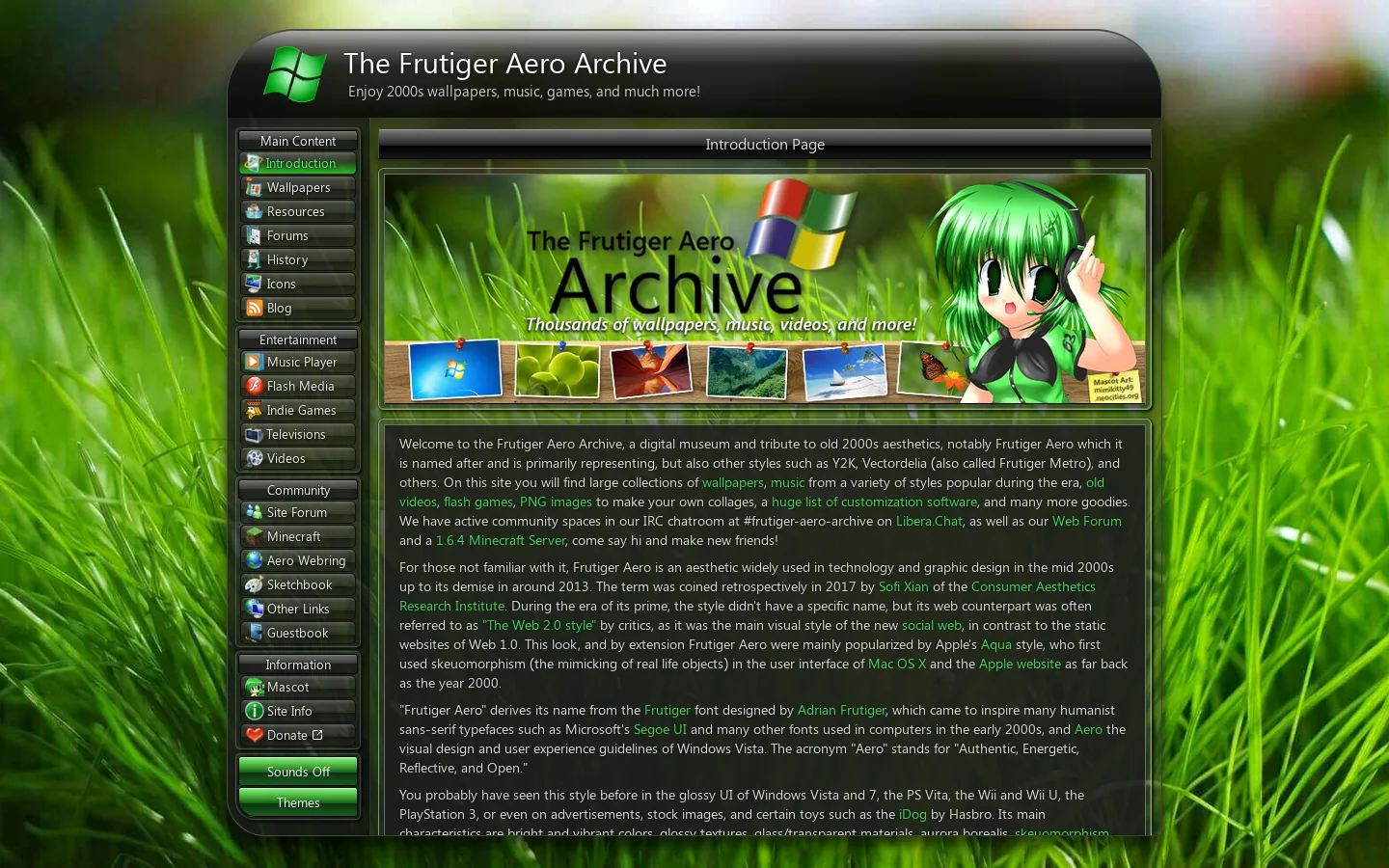 Frutiger Aero Archive Homepage screenshot