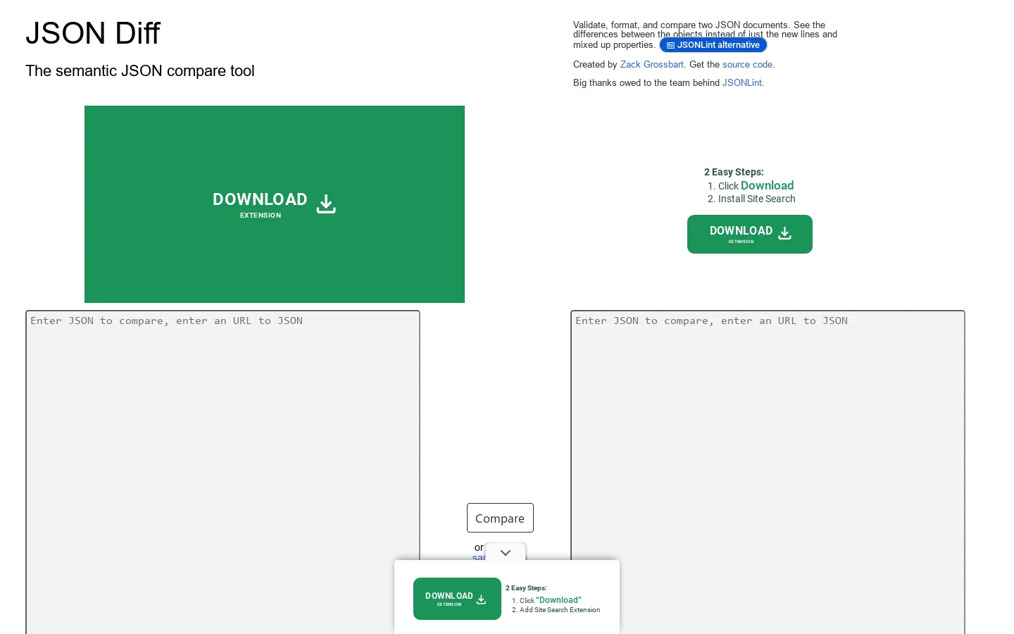 JSON Diff Homepage screenshot