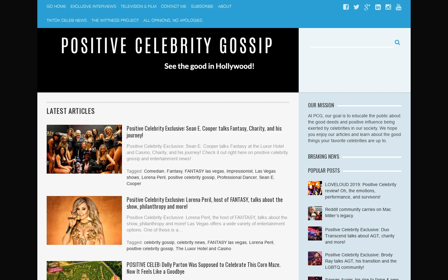 Positive Celebrity News and Gossip Homepage screenshot