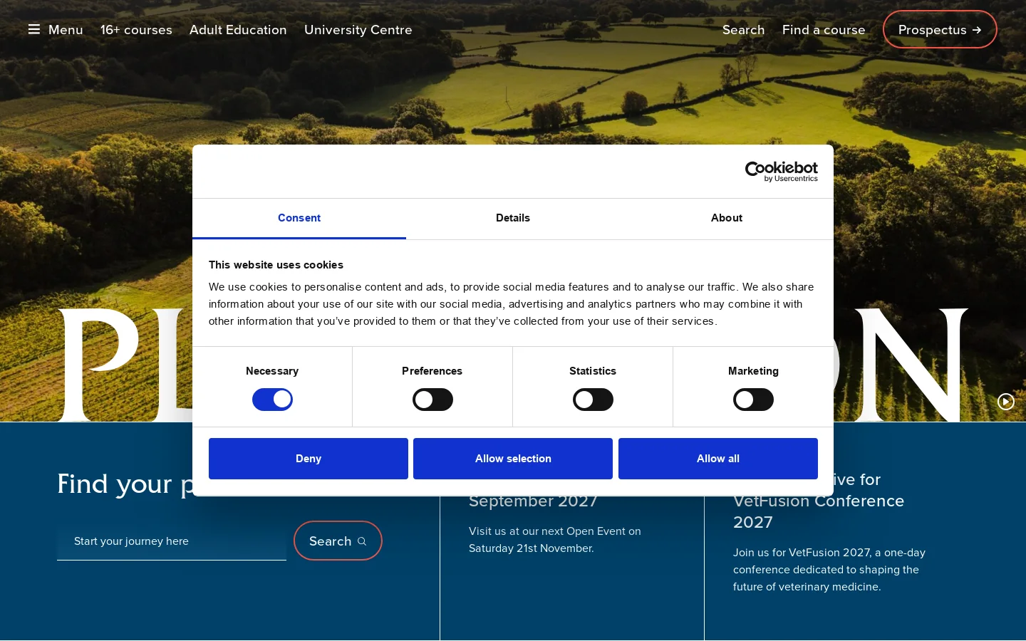 Plumpton College Homepage screenshot