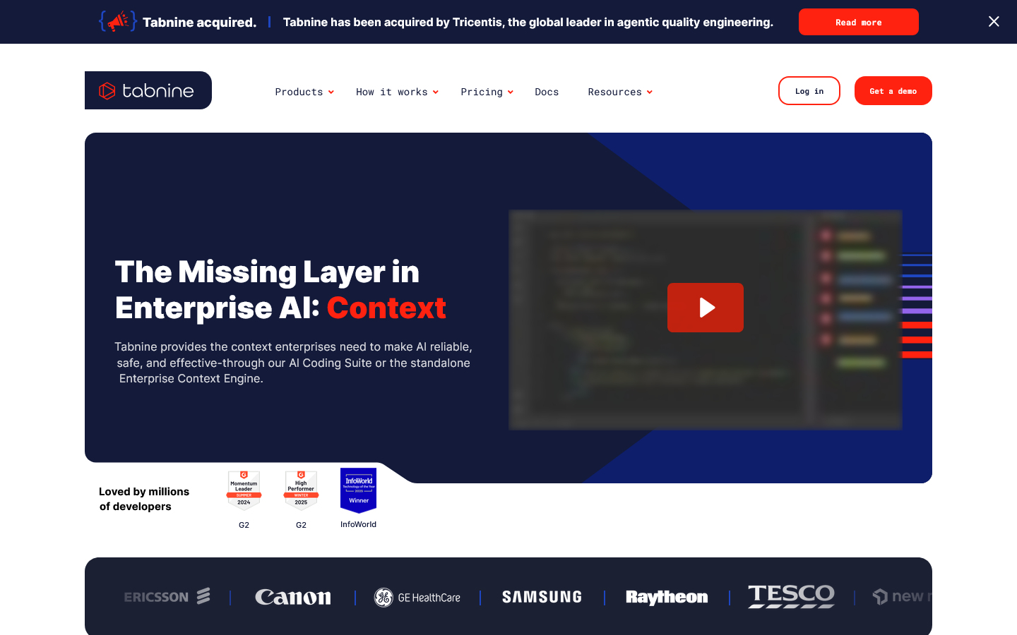 Tabnine AI Code Assistant Homepage screenshot