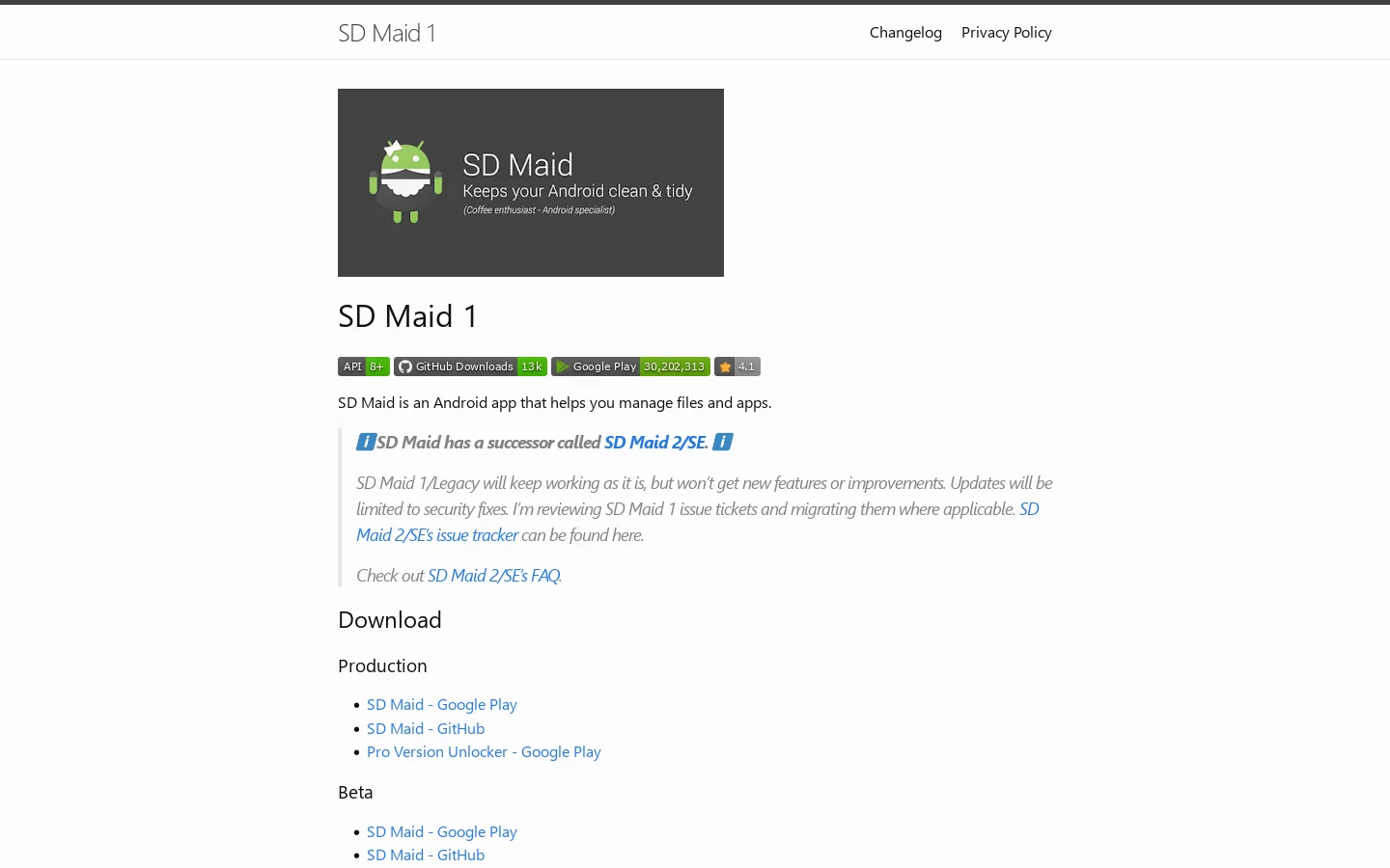 SD Maid 1 Homepage screenshot