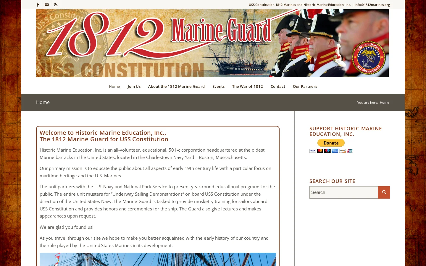 1812 US Marine Guard – USS Constitution, "Old Ironsides" Homepage screenshot