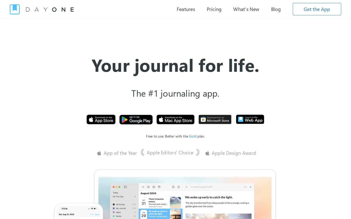 Day One Journal App | Your Journal For Life Homepage screenshot