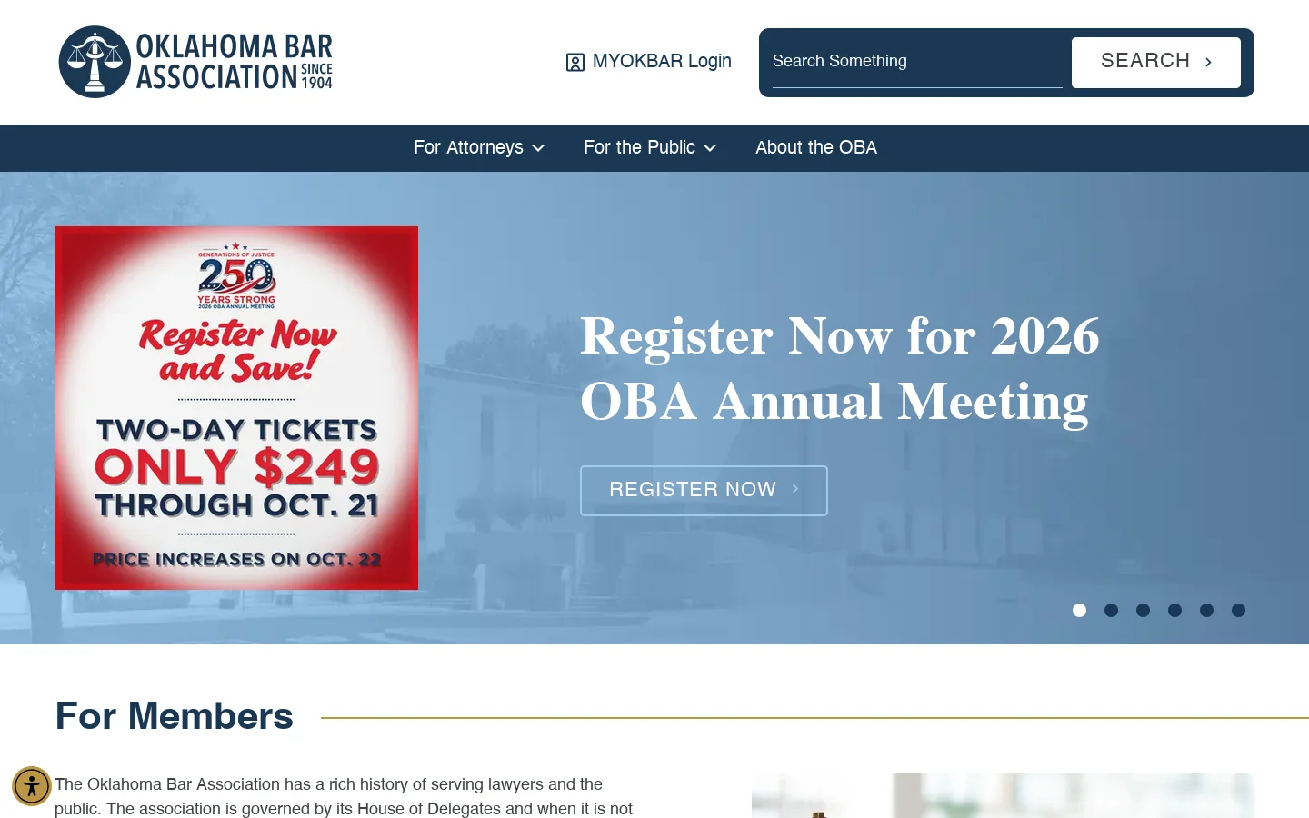 Oklahoma Bar Association | Legal Resources & Member Services Homepage screenshot