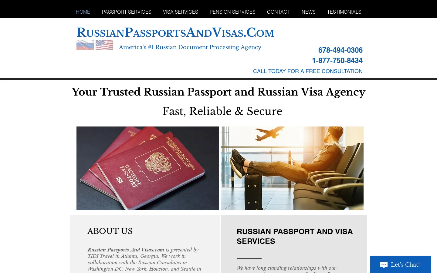 Russian Passports And Visa Services Homepage screenshot