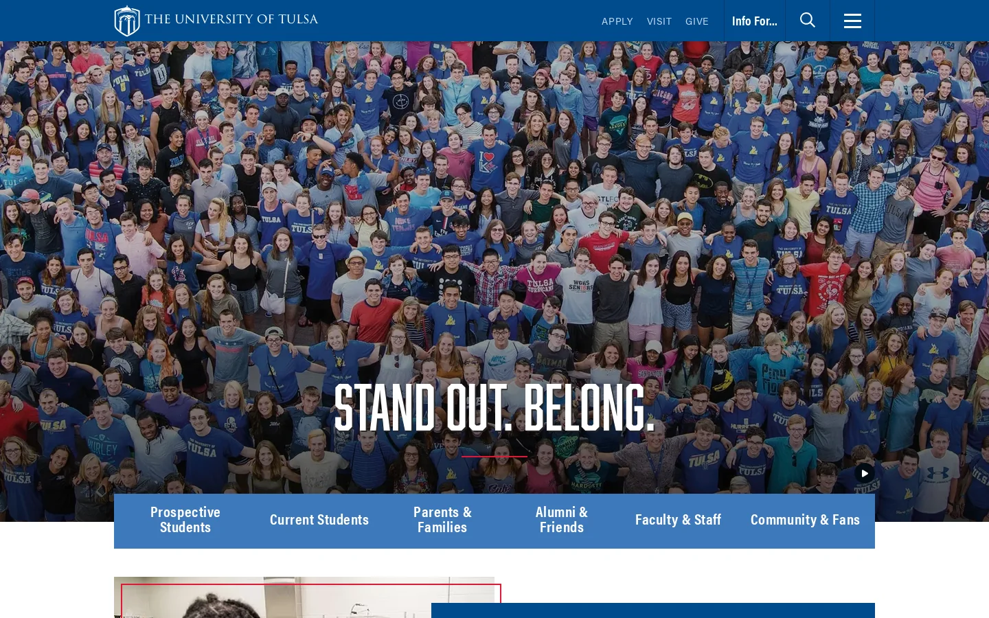 The University of Tulsa Homepage screenshot