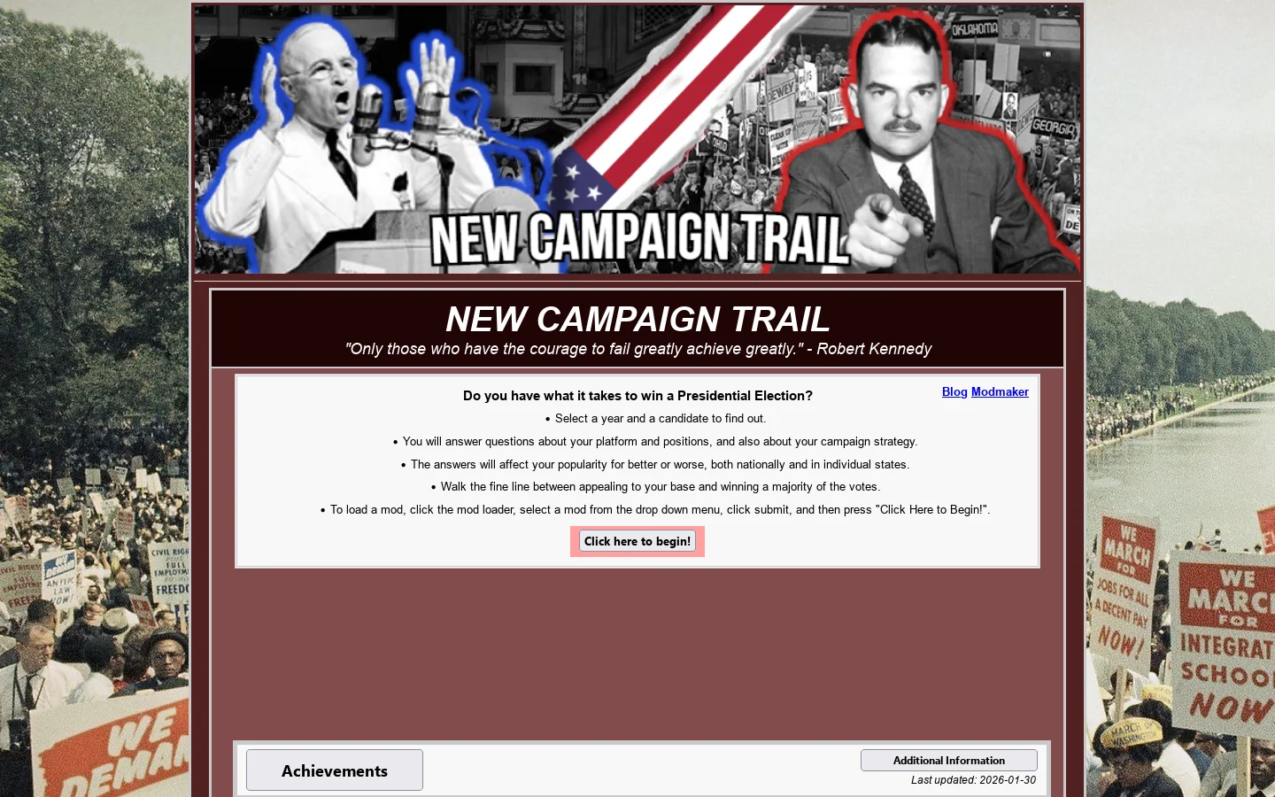 New Campaign Trail Homepage screenshot