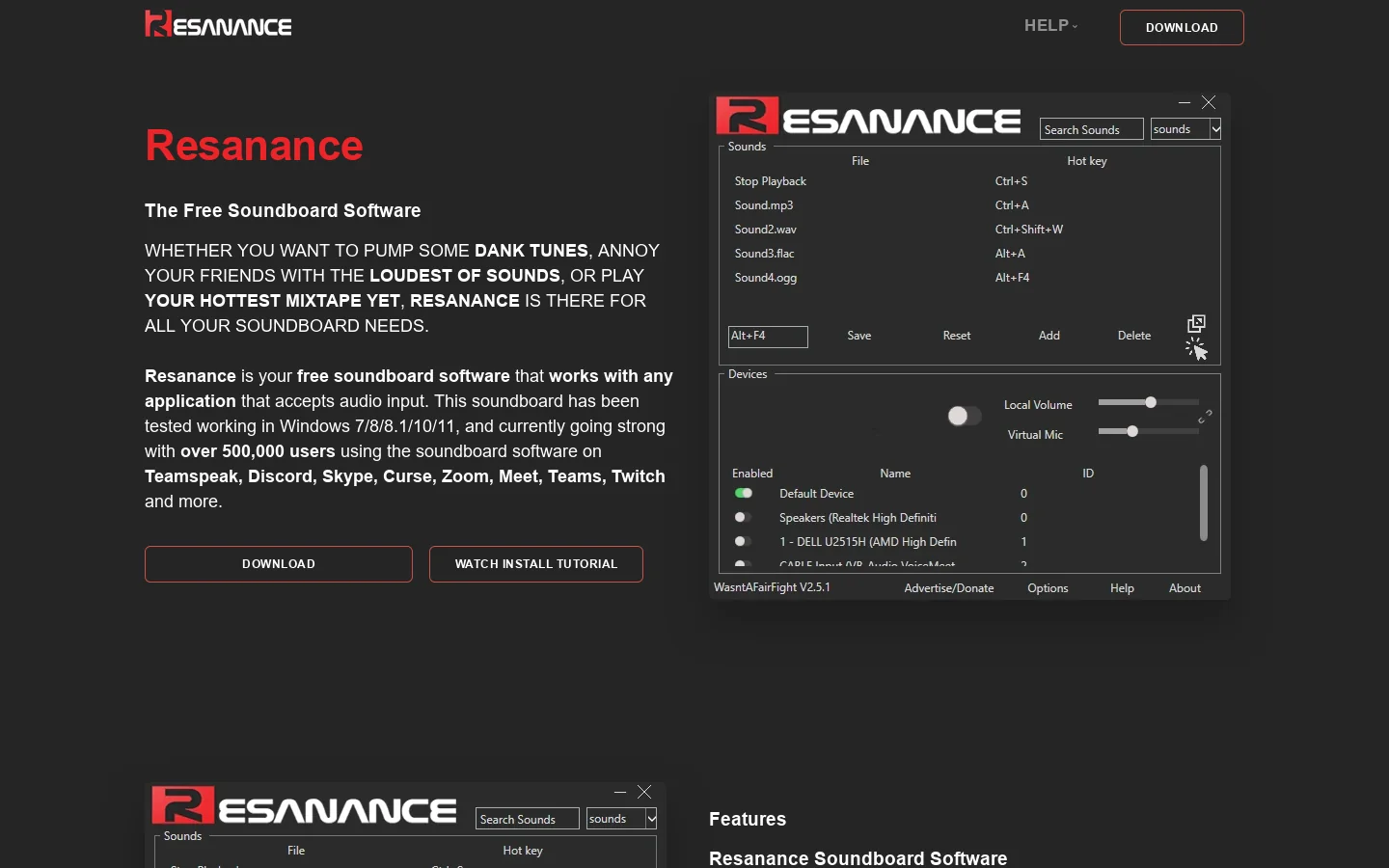 Resanance Homepage screenshot