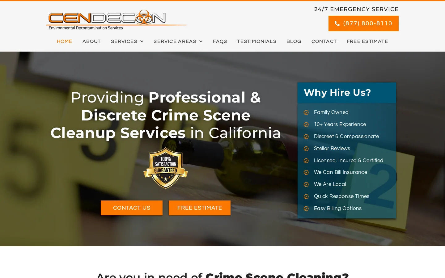 Suicide Cleanup, Homicide Cleanup, Blood Cleanup - California Homepage screenshot
