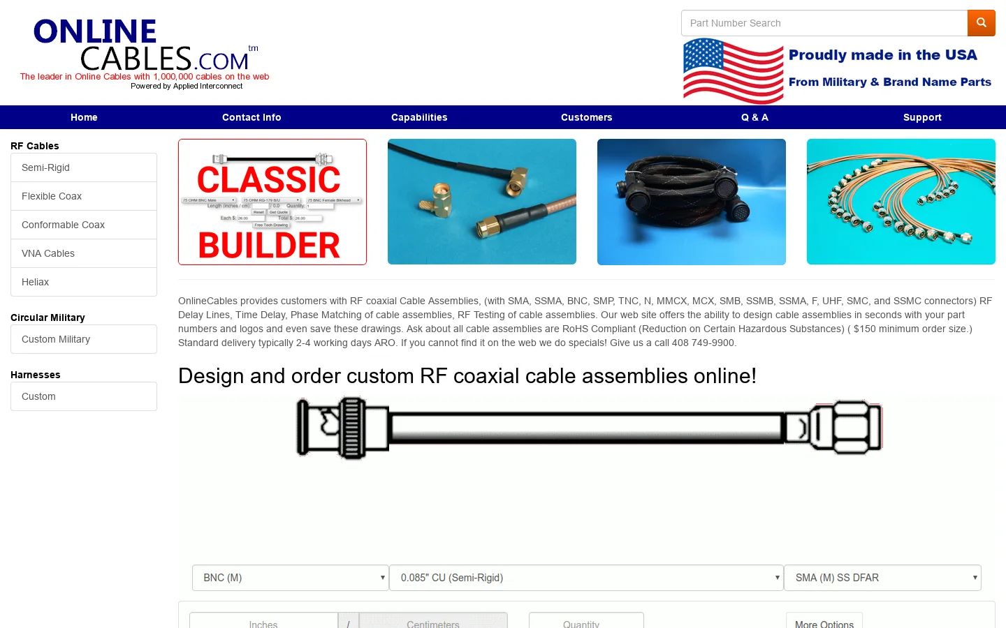 Custom RF Cables by OnlineCables Homepage screenshot