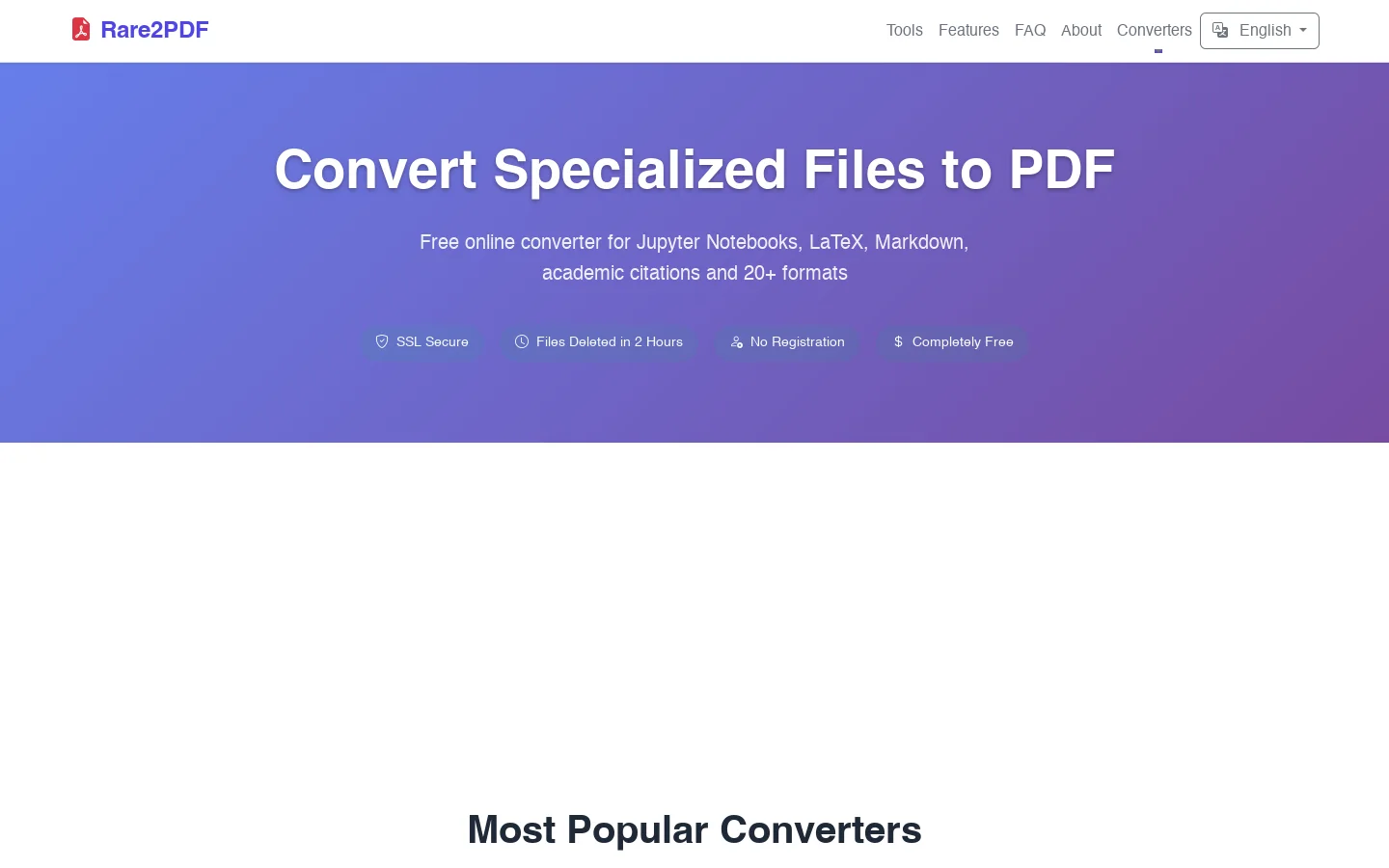 Rare2PDF Homepage screenshot