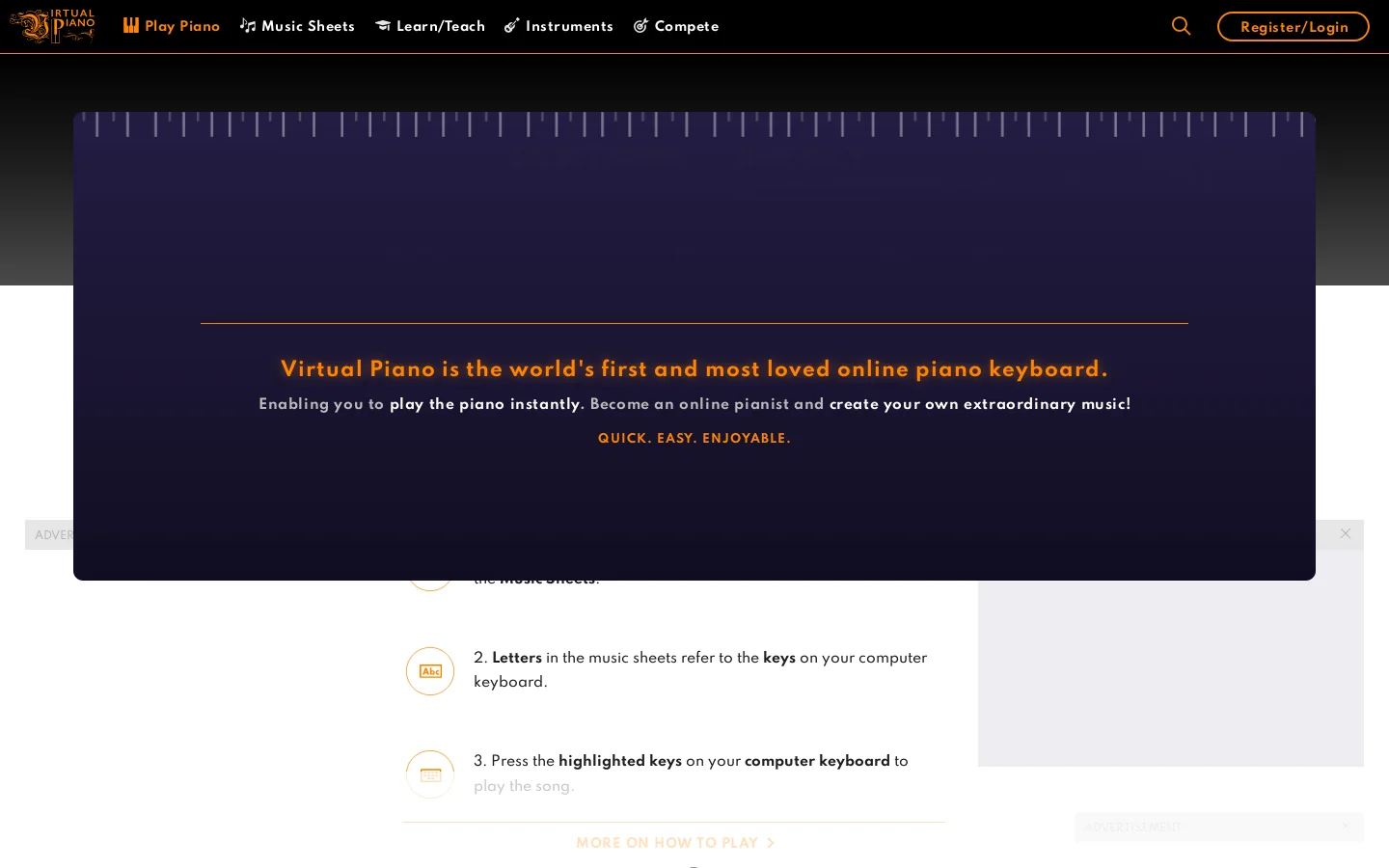 Virtual Piano Homepage screenshot