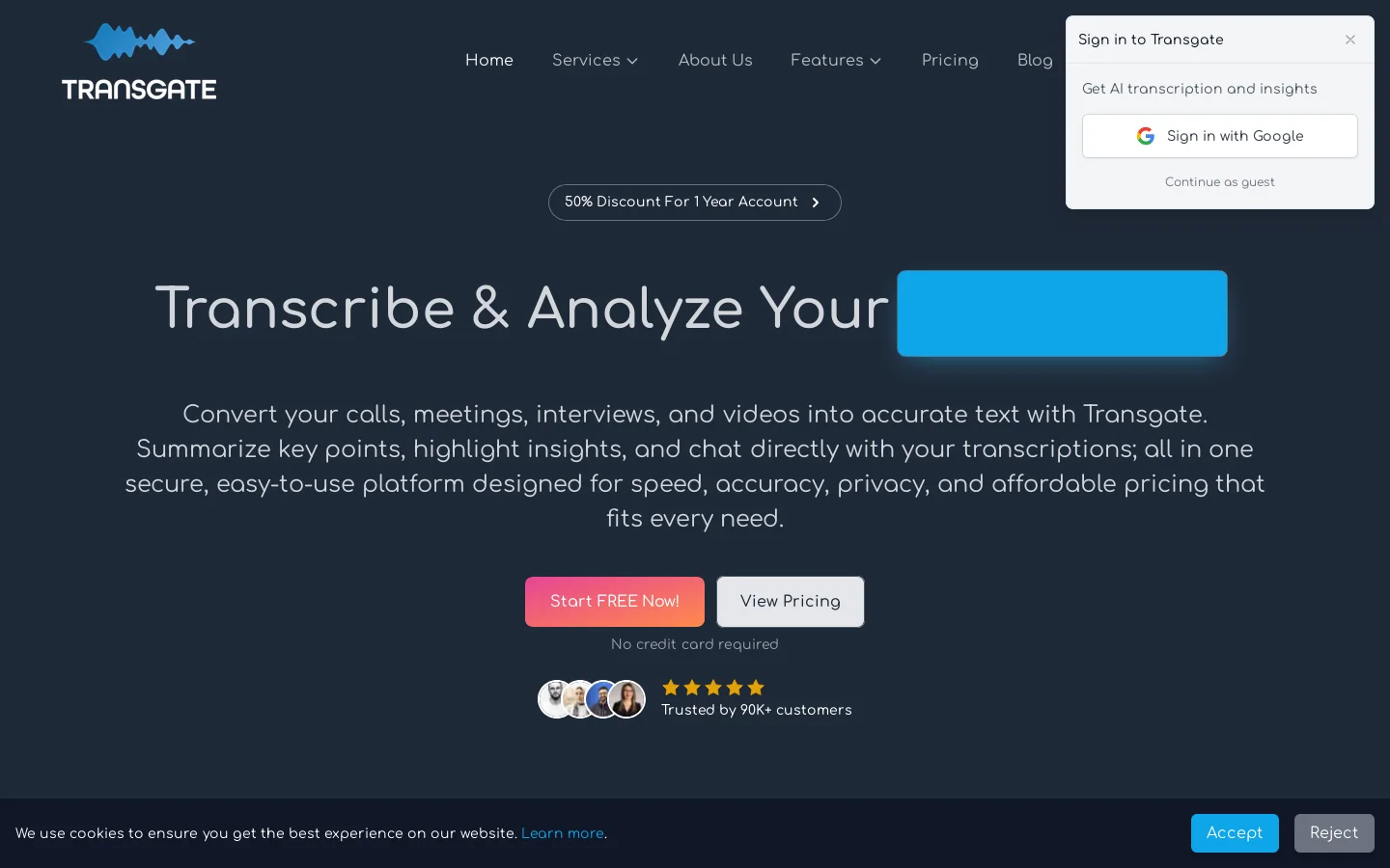 Transgate Homepage screenshot