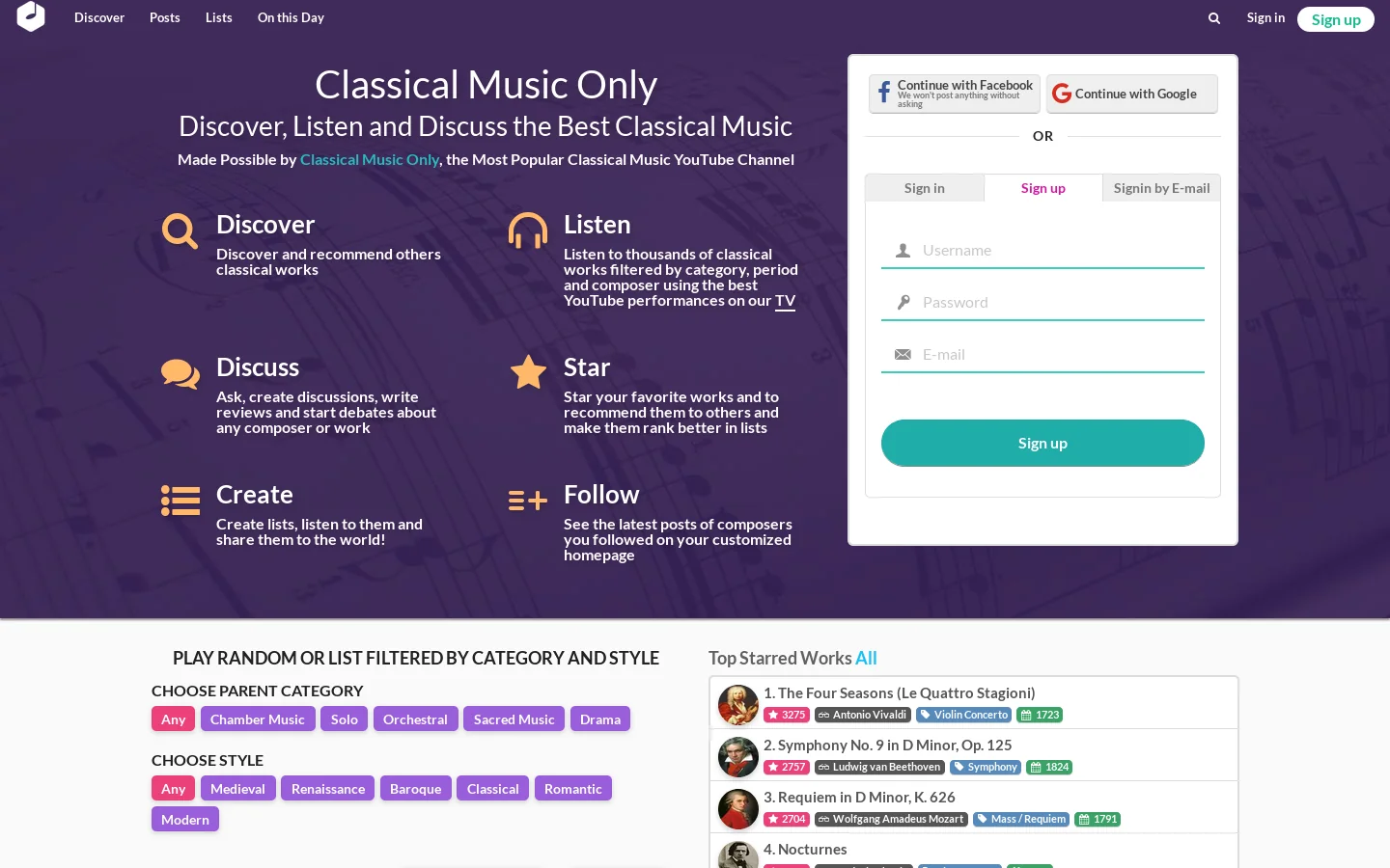 Classical Music Only Homepage screenshot