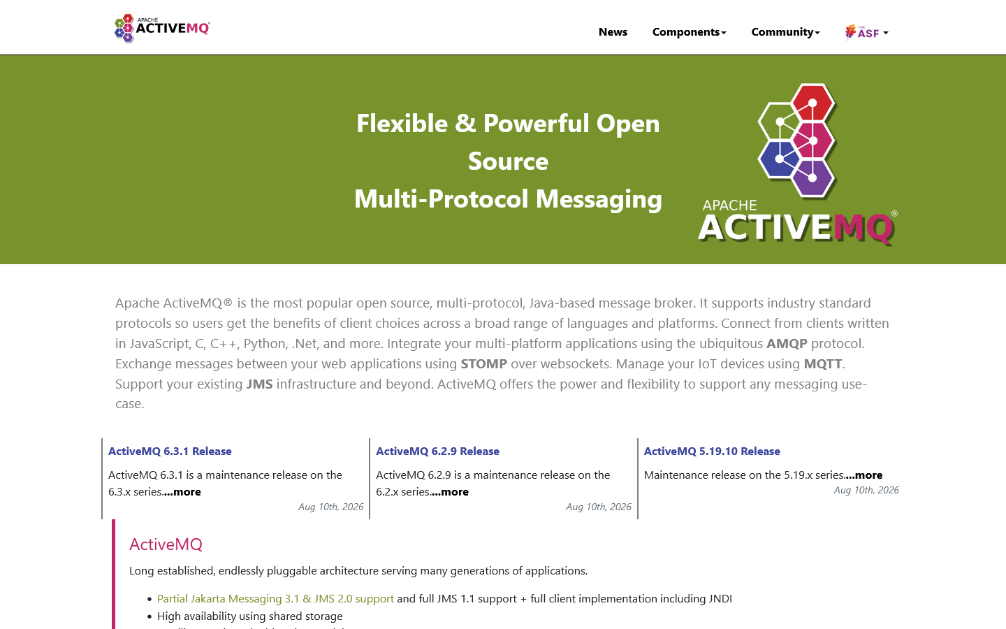 ActiveMQ Homepage screenshot