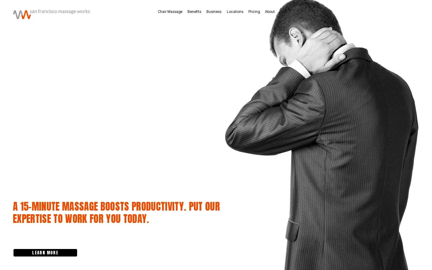 San Francisco Massage Works | On-Site Corporate Chair Massage Homepage screenshot