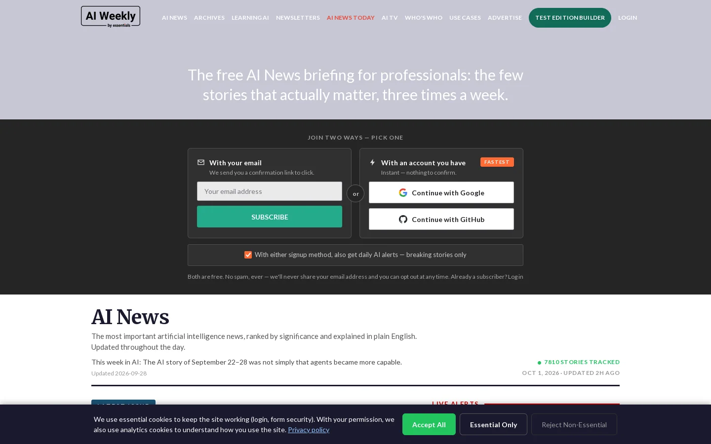 AI Weekly Homepage screenshot