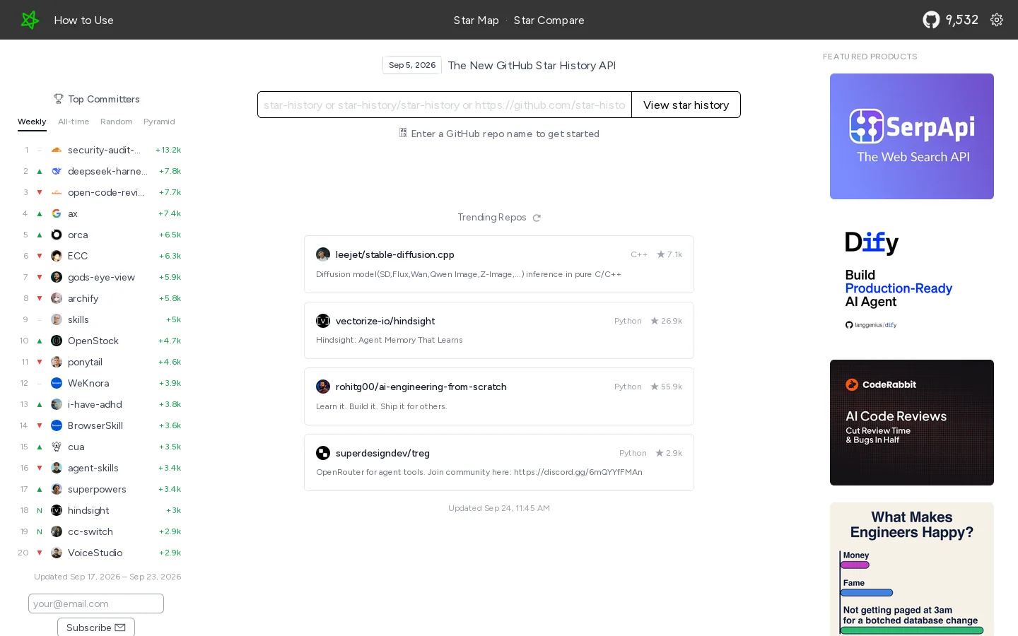 GitHub Star History — Track & Compare Open Source Star Growth Homepage screenshot