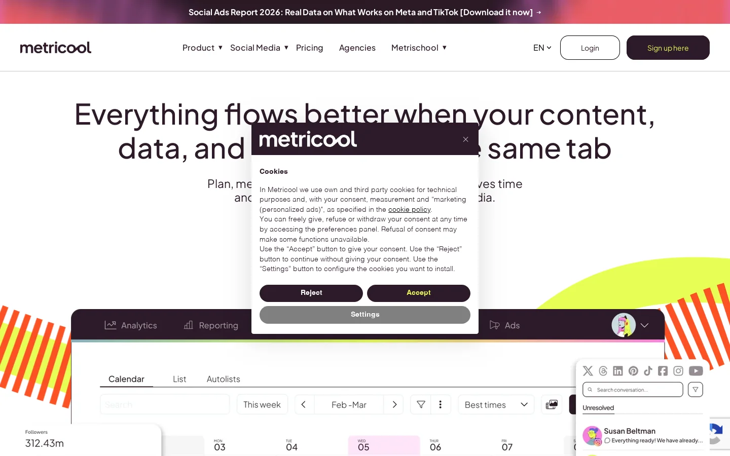 METRICOOL ▷ Social Media Management Tool Homepage screenshot