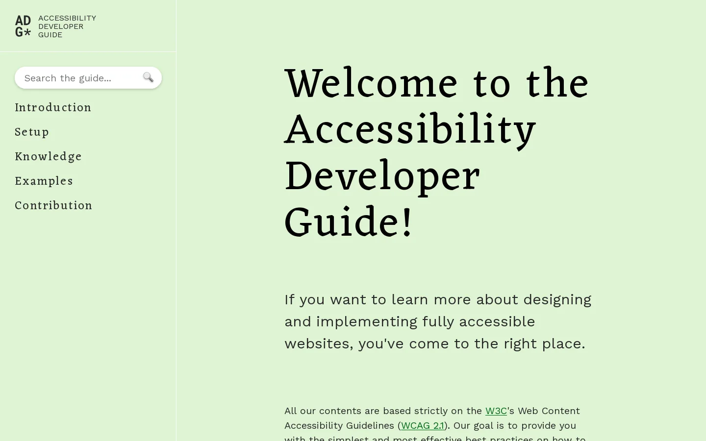 Welcome to the Accessibility Developer Guide! - ADG Homepage screenshot
