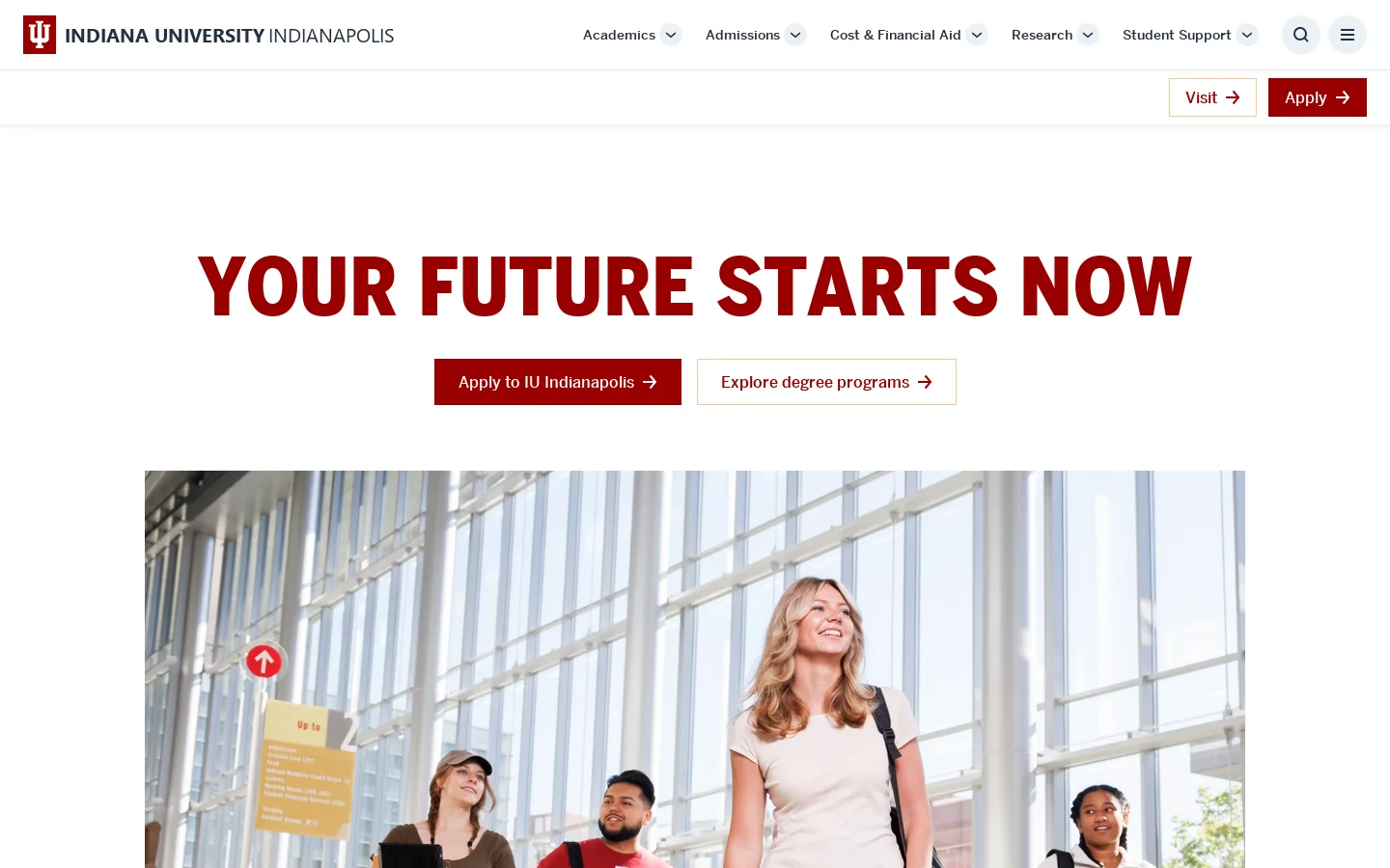 IU Indianapolis - Your First Step to Your Ideal Future - Bring On Tomorrow Homepage screenshot
