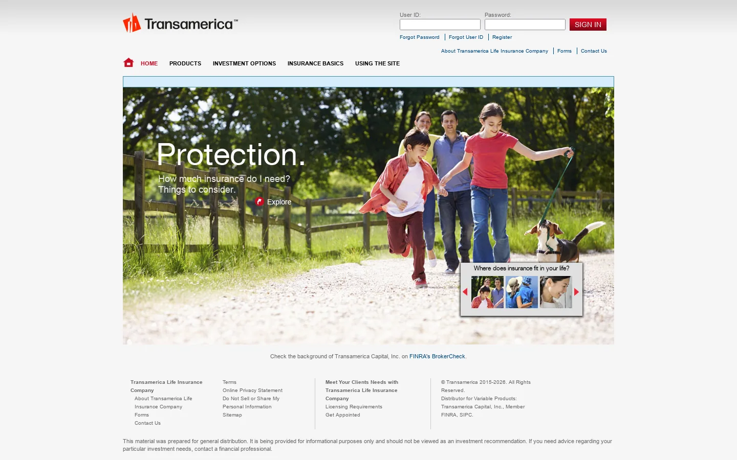 Transamerica Life Insurance Company - HOME Homepage screenshot