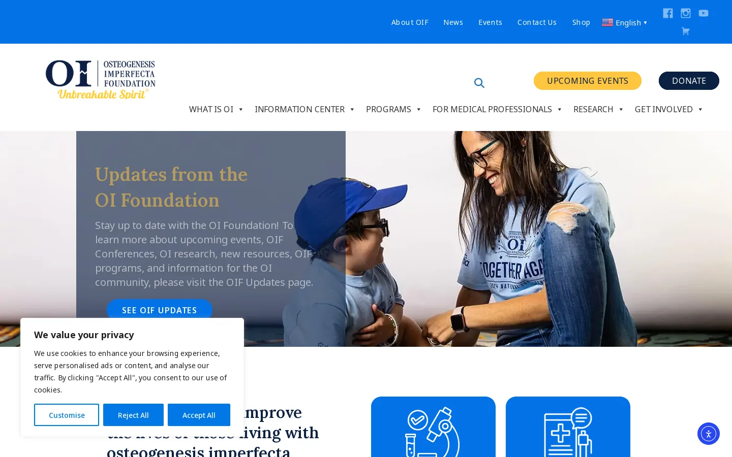 The Osteogenesis Imperfecta Foundation | Research, Education, Awareness, Support Homepage screenshot