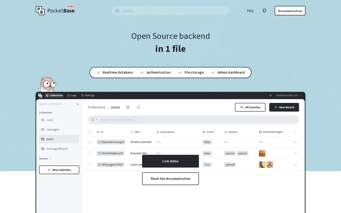 PocketBase Homepage screenshot