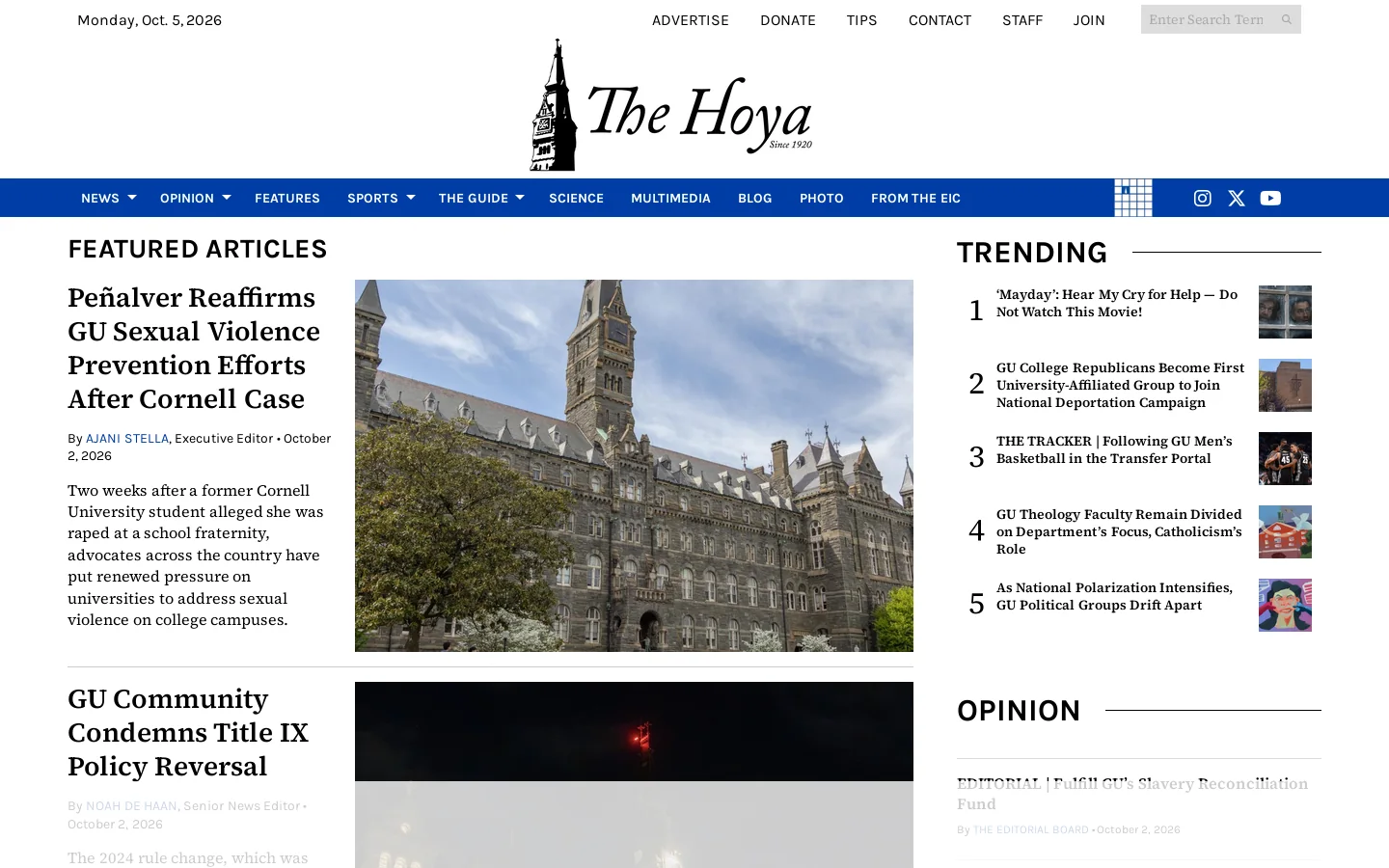 The Hoya Homepage screenshot