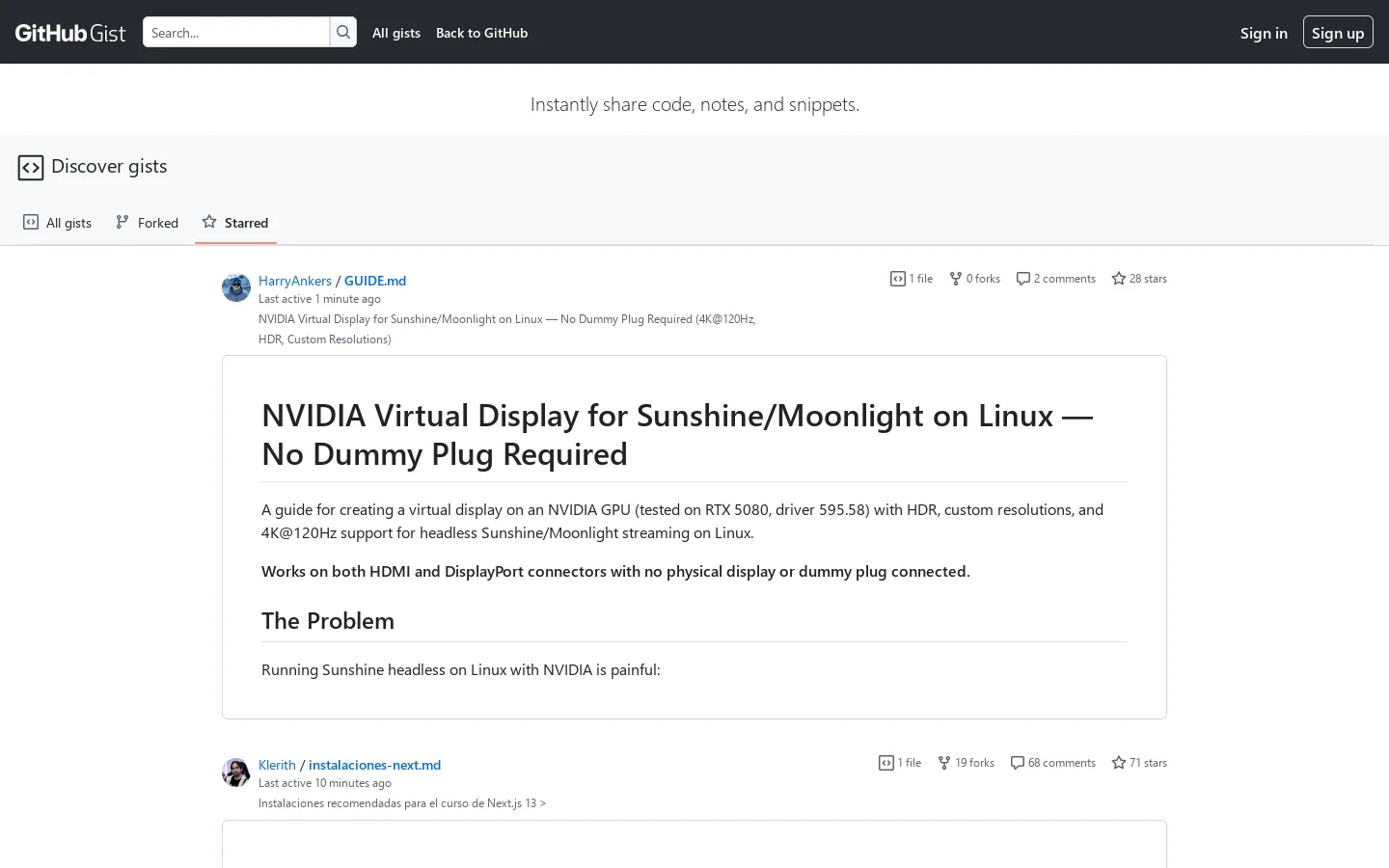 Discover gists · GitHub Homepage screenshot
