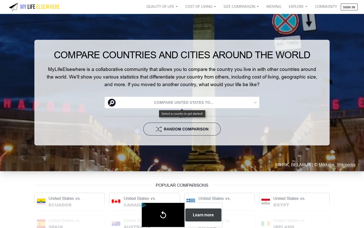 MyLifeElsewhere.com Homepage screenshot